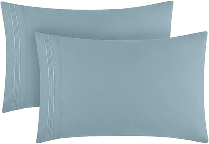 Mellanni Pillow Cases - Luxury, Extra Soft, Cooling Pillow Covers - 2 PC Iconic Collection Pillowcases - Envelope Closure (King 20" x 40", Spa Blue)