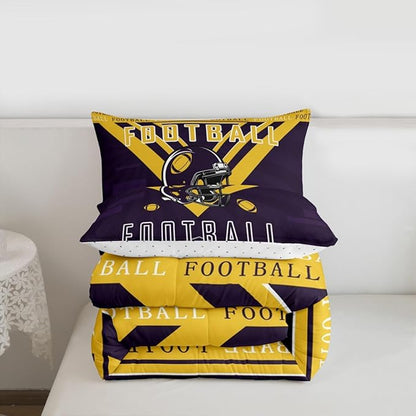 Feelyou Football Bedding Set Boys Girls King Size Women Men Rugby Sports Comforter Football City Duvet Quilt Purple Yellow Room Decor