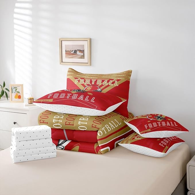 Feelyou Football 7 Pieces Comforter Sets Full Size Bedding Set for All Season Football City Bed in a Bag with Comforter, Sheets, Pillowcases & Cushion Cover