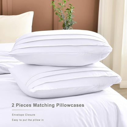 Masaca Oversized King Comforter 128x120,White Pinch Pleat Bedding Comforter,3 Pieces Vintage Farmhouse Lightweight and Soft Boho Bedding Set for All Season