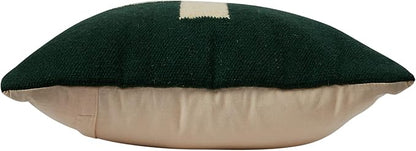 Creative Co-Op Swiss Cross Cotton Wool Throw Pillow, Green and Cream