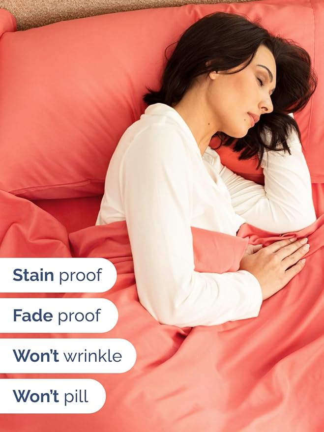Extra Deep Twin XL Sheet Set - 4 Piece Breathable and Cooling Sheets - Hotel Luxury Bedding for Women, Men, Kids & Teens - Easy & Secure Fit - Soft, Wrinkle Free and Comfy - Extra Deep Pockets - Coral