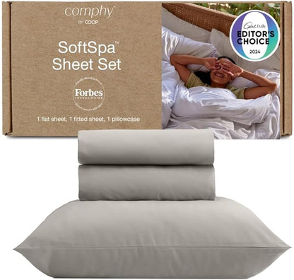Coop Home Goods Comphy SoftSpa Bed Sheet Set of 3 Pieces, Dove Grey, Super Soft Twin Sheets, Flat and Fitted, Luxury Spa and Hotel Quality Bed Sheets and Pillowcase Set
