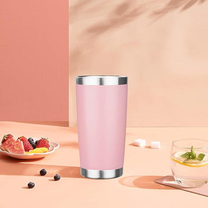20oz Tumbler with Lid Stainless Steel Insulated Tumblers Travel Coffee Tumbler Bulk Double Wall Vacuum Insulated Water Cup Christmas Gifts for Women Men Her Him Home Office (Pink, 1pack)