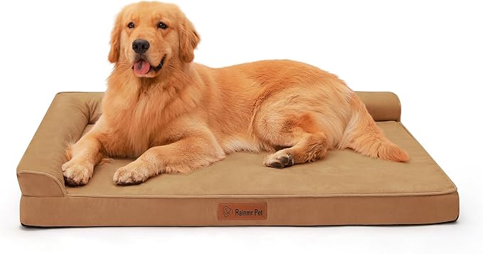 Orthopedic Dog Bed for Large Dogs, 44"x32"x6" Memory Foam Pet Bed with Washable Microsuede Cover, TPU Waterproof Liner & Nonskid Bottom, for Indoor, Outdoor, Crate ＆ Car Use, Khaki