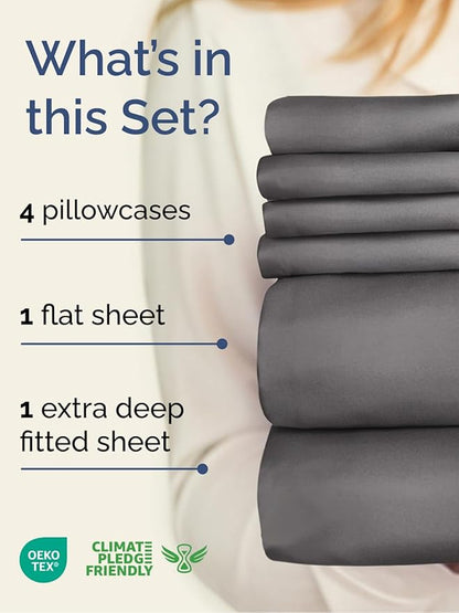 Extra Deep Full Sheet Set - 6 Piece Breathable and Cooling Sheets - Hotel Luxury Bedding for Women, Men, Kids & Teens - Easy & Secure Fit - Soft, Wrinkle Free and Comfy w/ Extra Deep Pockets - Grey
