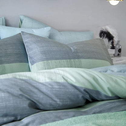 HighBuy Modern Stripe Comforter Set Twin XL Size 3 Piece Include 2 Pillowcases,Boho Bedding Set for Teen Boys,Soft Cozy Twin XL Comforter Set,Blue Green Striped Pattern,All Season Comforters