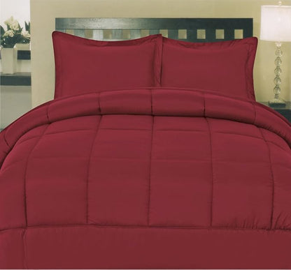 Sweet Home Collection 7 Piece Comforter Set Bag Solid Color All Season Soft Down Alternative Blanket & Luxurious Microfiber Bed Sheets, Burgundy, Twin (Pack of 4)