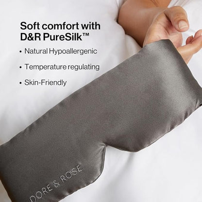 Dore & Rose Deep Sleep Mask Light Blocking, 23 Momme Mulberry Silk Eye Mask, Ultra Soft, Adjustable - Travel Sleeping Mask for Men & Women - Charcoal