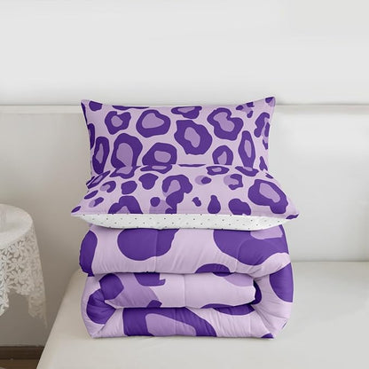 Erosebridal Purple Leopard Twin Comforter Set for Kids Boys Girls,African Cheetah Print Bedding Set,Farmhouse Rustic Duvet Insert,Wild Animal Skin Bed Set for All Season