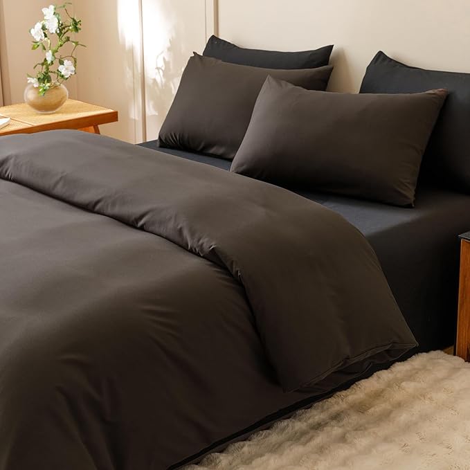 KAREVER Dark Brown Comforter Set Full Size Deep Brown Bedding Set 3 PCs Deep Coffee Color Comforter Set Fluffy Blanket Full Size