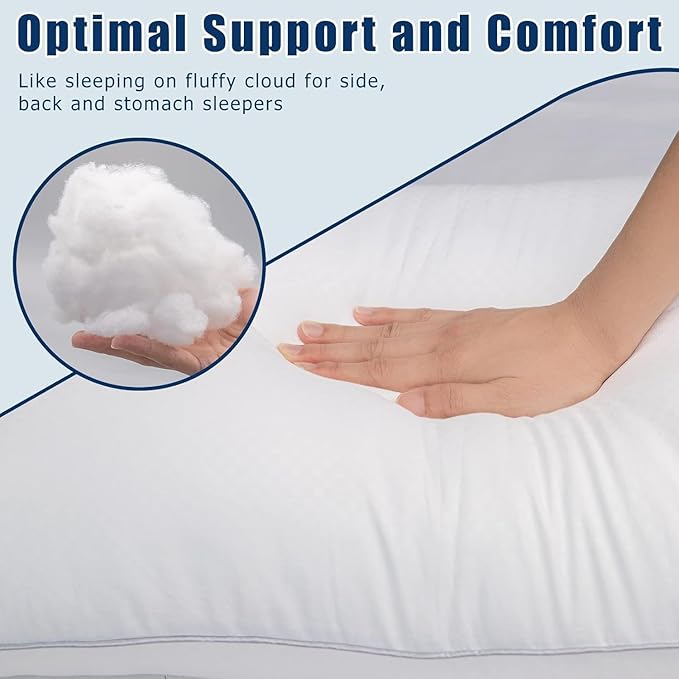Bed Pillows for Sleeping 2 Pack, Queen Size Pillows Set of 2, Down Alternative Filling, Fluff by Patting Pillow for Back, Stomach or Side Sleepers Grey