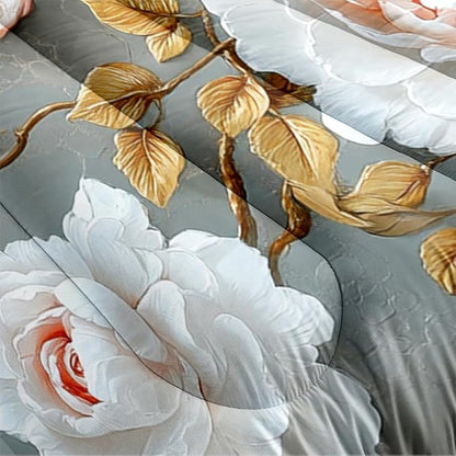 Floral Butterfly Comforter Set Queen White Flower Pink Butterflies on Gray Marble Bedding Set for Women Men Modern Aesthetic Bedding Soft Lightweight 90x90 Comforter with 2 Pillowcases