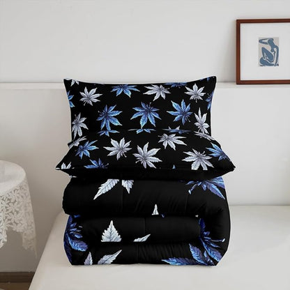Erosebridal Teal Leaves Comforter Set Full, Leaves Bedding for Women Men Adults,Tropical Botanical Bedding Comforter Sets,Exotic Plant Down Comforter,Luxury Soft