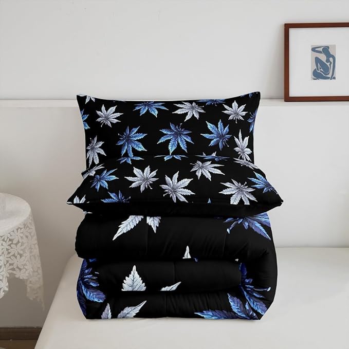 Erosebridal Teal Leaves Comforter Set King, Leaves Bedding for Women Men Adults,Tropical Botanical Bedding Comforter Sets,Exotic Plant Down Comforter,Luxury Soft