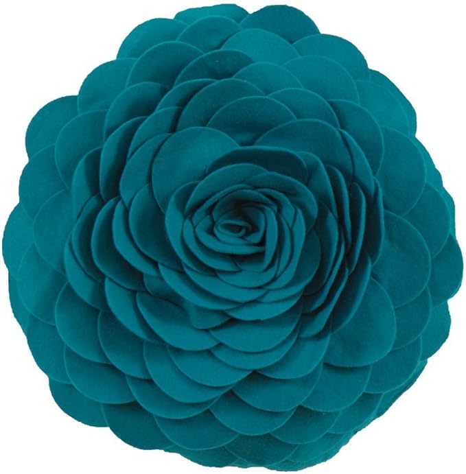 Fennco Styles Eva's Flower Garden Decorative Filled Throw Pillow 13" Round - Teal Floral Accent Pillow for Home, Couch, Bed, Living Room, Holiday and Office Décor