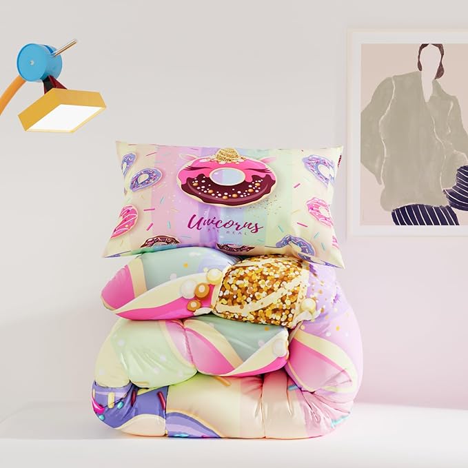Pink Unicorn Comforter Set, 3D Pattern for Kids Teens Adults,Decorative Bedding Comforter Sets with 2 Pillow Shams, Twin Size