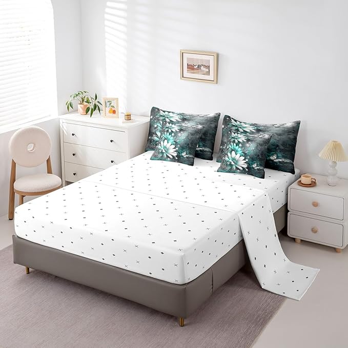 Feelyou Flower Comforter Set King Size 7 Pieces Vintage Floral Bedding Set for All Season Butterfly Floral Botanical Bed in a Bag with Comforter, Sheets, Pillowcases & Cushion Cover