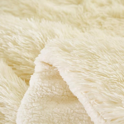 Flysheep Luxury Faux Fur Twin Size Winter Comforter Set Shaggy Velvet Cream Beige Long Hair, 3 Pieces Plush Flannel Sherpa Backing Reversible Soft Microfiber Super Warm Bedding Set for Holiday