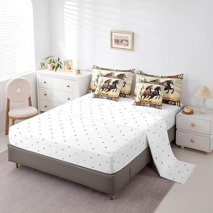 Erosebridal Horse 7 Piece Bedding Set Queen Size,Southwestern Aztec Bed in a Bag,Ethnic Mexican Bed Set Includes Comforter, Sheet Set, Pillowcases & Pillow Covers All Season Bedroom Decor