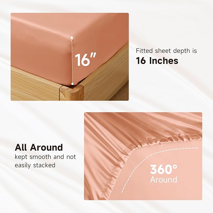 THXSILK Luxury Mulberry Silk Bed Sheets Set - 4pcs Silk Sheets Set 16" Deep Pocket - 1 Flat Sheet, 1 Fitted Sheet, 2 Pillowcases with Zipper Closure - Queen, Peachy Pink