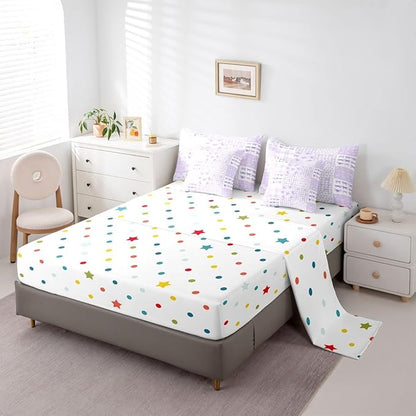 Feelyou Purple Bow Comforter Set with Sheets 7 Piece King Size Cute Bowknot Bedding Set for Kids Boys Girls Princess Bow Bed in a Bag Kawaii Room Decor Soft Lightweight Microfiber