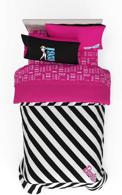 Barbie 1959 Super Soft Cozy Reversible Comforter and Sheet Set, 4 Piece Twin Size, (Official Licensed Product) by Franco Collectibles