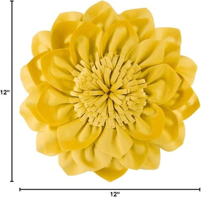 Decorative Throw Pillow 3D Flower Round Pillow Accent Handmade Cushion with Insert for Couch Bed Home Decor 14 inch Yellow