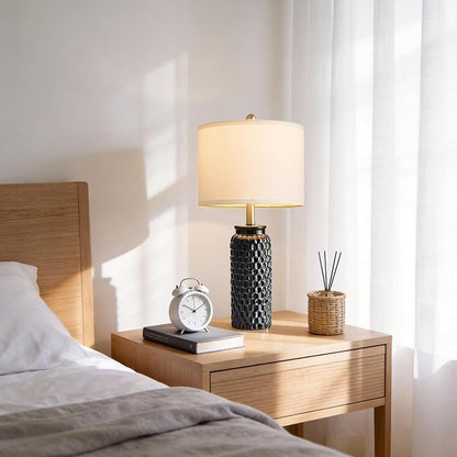 24" Modern Ceramic Black Bedside Lamp Set of 2 Table Lamp for Bedroom Decor Farmhouse Table Lamp for Living Room Office Dorm