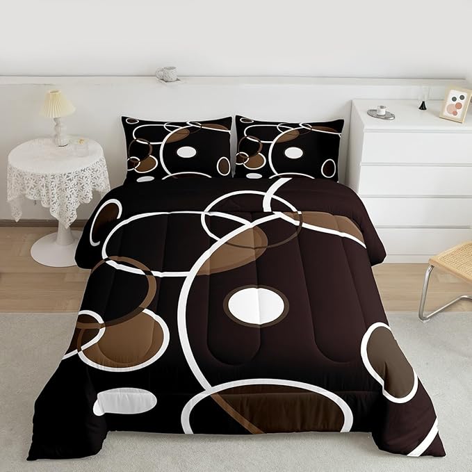 Erosebridal Aesthetic Modern Comforter Set King Abstract Artwork Bedding Set, Black Geometric Bedding Comforter Sets White Stripe Duvet Sets, Lightweight Soft Cozy Quilted Comforter with 2 Pillow Case