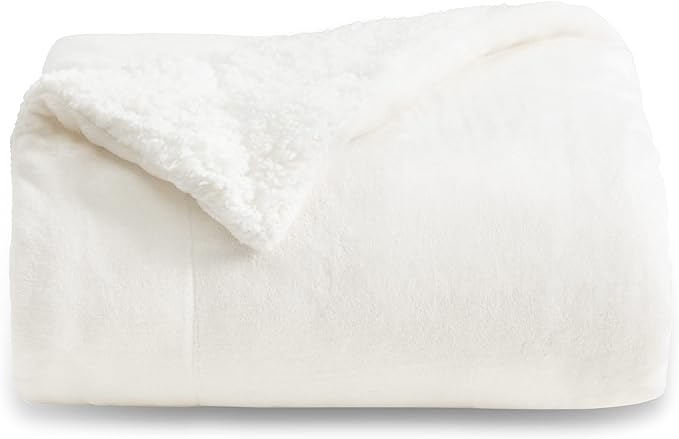 Bedsure GentleSoft Sherpa Fleece Throw Blanket Twin Size for Couch - Thick and Warm Throw for Women and Men, Soft Fuzzy Plush Twin Blanket for Winter, Non-Heated, White, 60x80 Inches