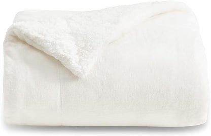Bedsure GentleSoft Sherpa Fleece Throw Blanket Twin Size for Couch - Thick and Warm Throw for Women and Men, Soft Fuzzy Plush Twin Blanket for Winter, Non-Heated, White, 60x80 Inches