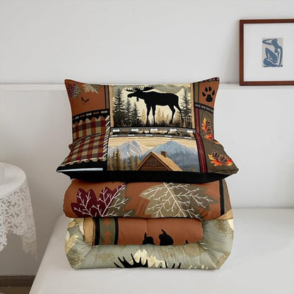 Feelyou Hunting Bear Deer Comforter Twin Size Wild Animal Comforter Set for Boys Girls Children Rustic Cabin Country Bedding Set Room Decor Bear Western Farmhouse Duvet Set 2Pcs