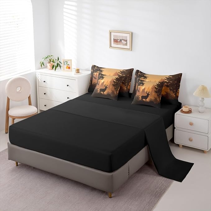 Erosebridal Woodland Deer Comforter Set Full Size for Kids Boys Girls - 7 Pieces Hunting Antler Moose Bedding Set with Sheets Country Rustic Farmhouse Quilt Set Wild Animal Bed in A Bag