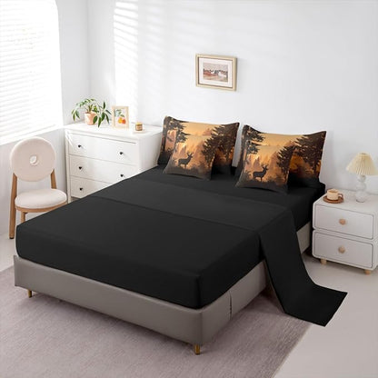 Erosebridal Woodland Deer Comforter Set Full Size for Kids Boys Girls - 7 Pieces Hunting Antler Moose Bedding Set with Sheets Country Rustic Farmhouse Quilt Set Wild Animal Bed in A Bag