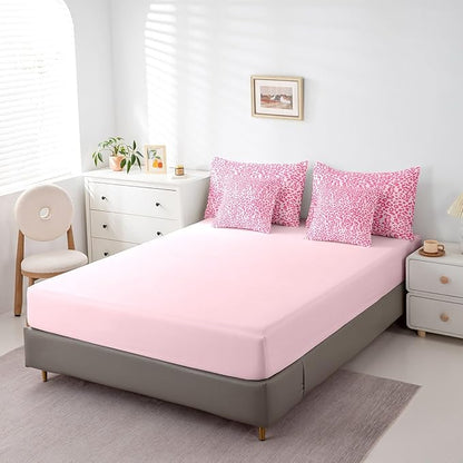 Feelyou Cute Leopard Bedding Set for All Season Cheetah 7 Pieces Comforter Sets Queen Size Teens Room Decor Pink Animal Print Bed in a Bag with Comforter, Sheets, Pillowcases & Cushion Cover
