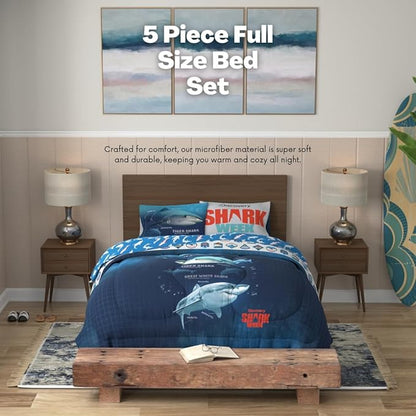 Collectibles Discovery Shark Week Bedding 5 Piece Super Soft Comforter and Sheet Set, Full, (Officially Licensed Product) by Franco