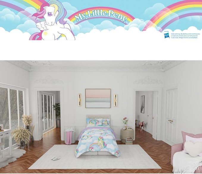 Franco Collectibles My Little Pony Classic Retro Unicorn Rainbow Bedding 5 Piece Super Soft Comforter and Sheet Set with Sham, Twin, (100% Official Licensed Product)