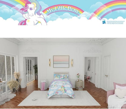 Franco Collectibles My Little Pony Classic Retro Unicorn Rainbow Bedding 5 Piece Super Soft Comforter and Sheet Set with Sham, Twin, (100% Official Licensed Product)