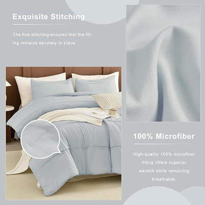 Masaca Oversized King Comforter 120x120,3 Pieces Pinch Pleated Bedding Comforter,Light Blue Rustic Boho Cal King Bed Comforter Oversized Lightweight and Soft