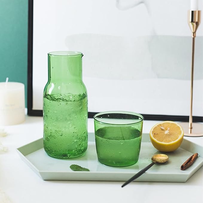 Bedside Carafe with Cup, 20oz Glass Carafe and Glass Set for Guest Room, Bathroom, Living Room
