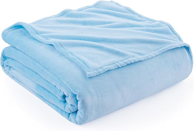 Hansleep Fleece Light Blue King Blanket, Super Soft Flannel Fuzzy Plush Cozy Blanket for All Seasons, Light Blue, King 90x108 Inches
