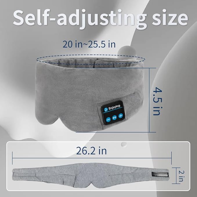 Soft Sleep Eye Mask Bluetooth Headphones Adjustable Sleep Headband Headphones for Sleeping Meditation Insomnia, Wireless Music Eye Cover Earbuds for Airplane Travel Nap(Grey)