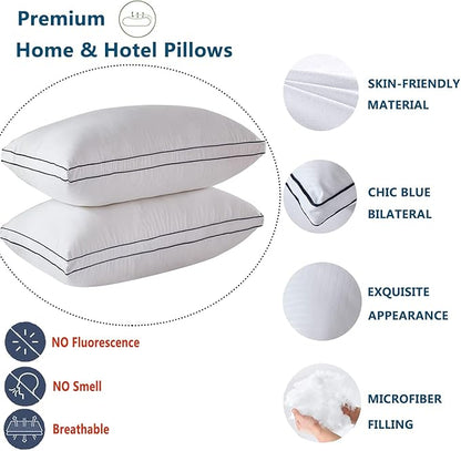Gehannah Bed Pillows for Sleeping, Luxury Plush Soft Pillow with Home and Hotel, Breathable Microfiber Cover Skin-Friendly Pillows for Side Back Sleepers (White, Standard (Pack of 4))