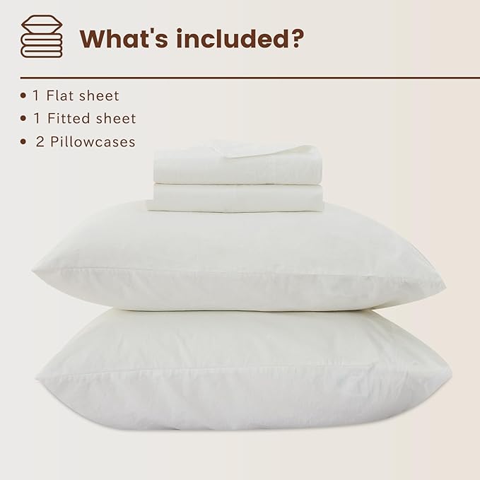 Bedlifes 100% French Linen Sheets Queen Size 18-24”Extra Deep Pocket 4-Piece Set Breathable & Moisture-Wicking,Soft & Durable Sheets for Thick Mattresses(White)