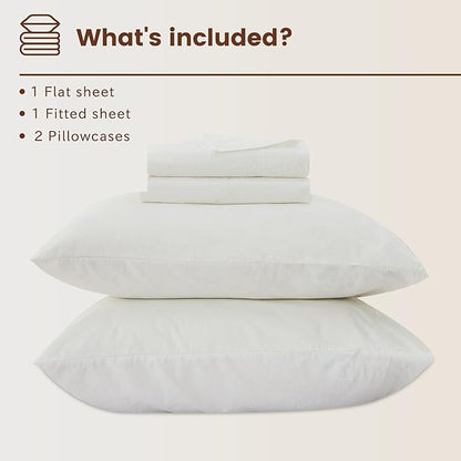 Bedlifes 100% French Linen Sheets Queen Size 18-24”Extra Deep Pocket 4-Piece Set Breathable & Moisture-Wicking,Soft & Durable Sheets for Thick Mattresses(White)