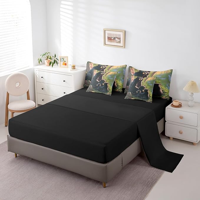 Erosebridal Black Bear Twin Bedding Set, Wild Animal Bed in A Bag,Bear Decorations for Home Comforter Sets with Sheets, Vintage Rustic Decor 7 Pieces Bed Set Bedroom Decor
