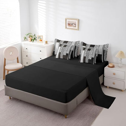 Erosebridal Grey Black Leopard Print Stripes 7 Piece Bedding Set Twin | Zebra Cheetah Fur Pattern Comforter Set with Sheets Wild Animal Skin Bed in A Bag Geometric Adults Men Women Bed Sets
