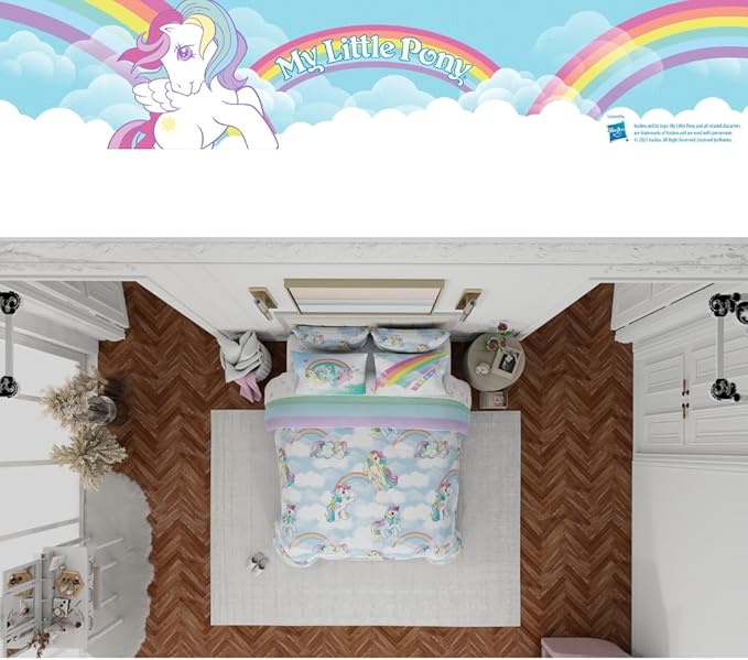 Franco Collectibles My Little Pony Classic Retro Rainbow Bedding 7 Piece Super Soft Comforter and Sheet Set with Sham, Queen, (100% Official Licensed Product)