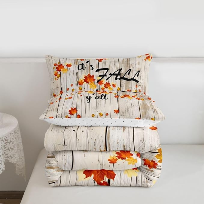 Fall Maple Leaves Bedding Sets Twin Autumn Nature Botanical Comforter Set Rustic Farmhouse Fall Bedding Comforters For Kids Adults Soft Lightweight Bed Duvet Set Orange Gold Beige 1 Pillow Case